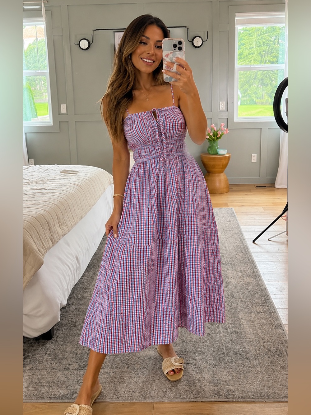 Universal Thread red  and Blue Gingham Midi Dress